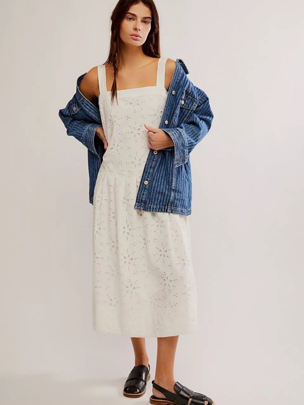 NWOT Free People Primavera Eyelet Midi Dress, MSRP $168, free FP scrunchie!